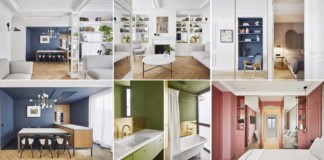 Színes luxus lakás arany és fekete acél díszítéssel színes luxus lakás